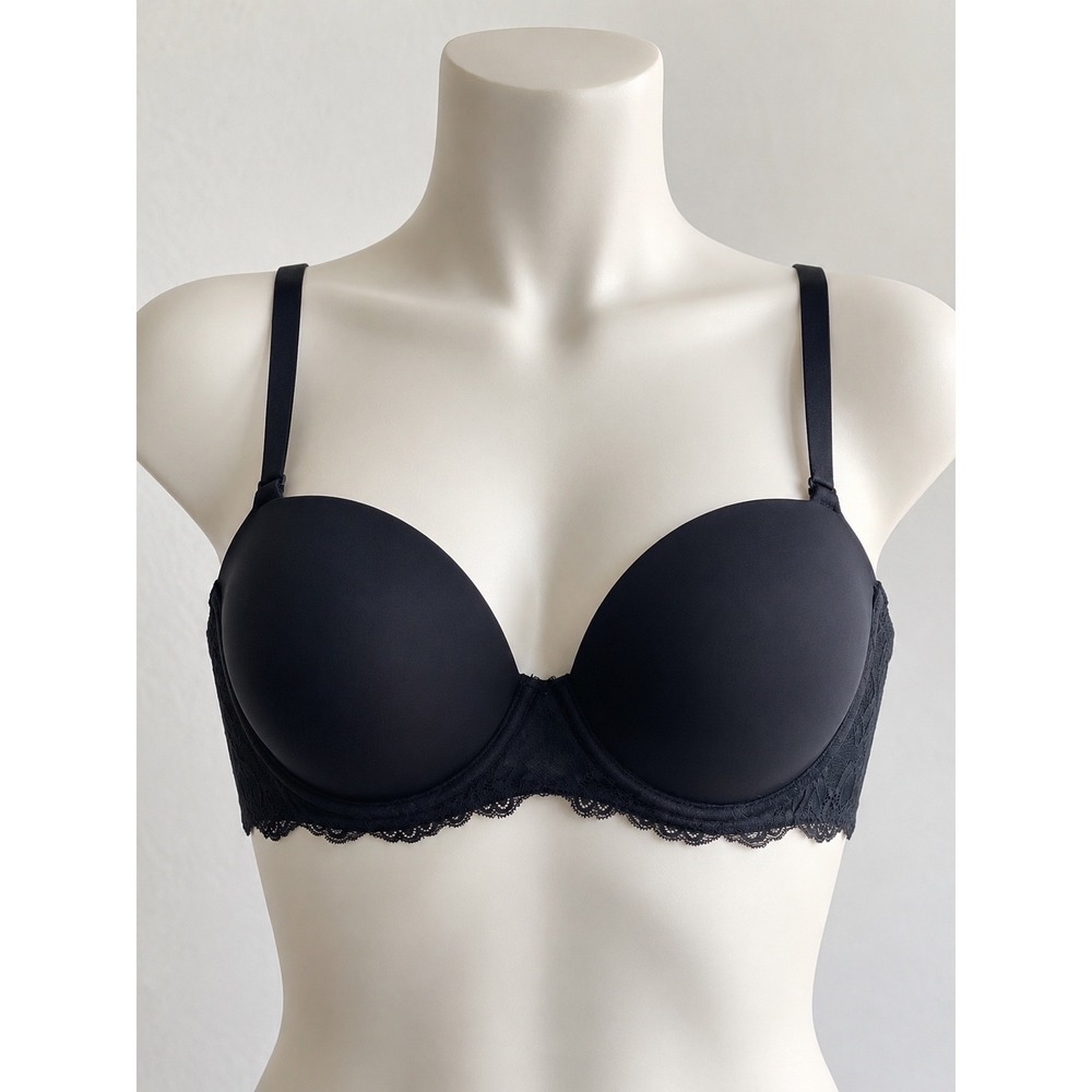 Torrid Curve Black Lace Trim Push-Up Multi-Way Strapless Bra 44C New